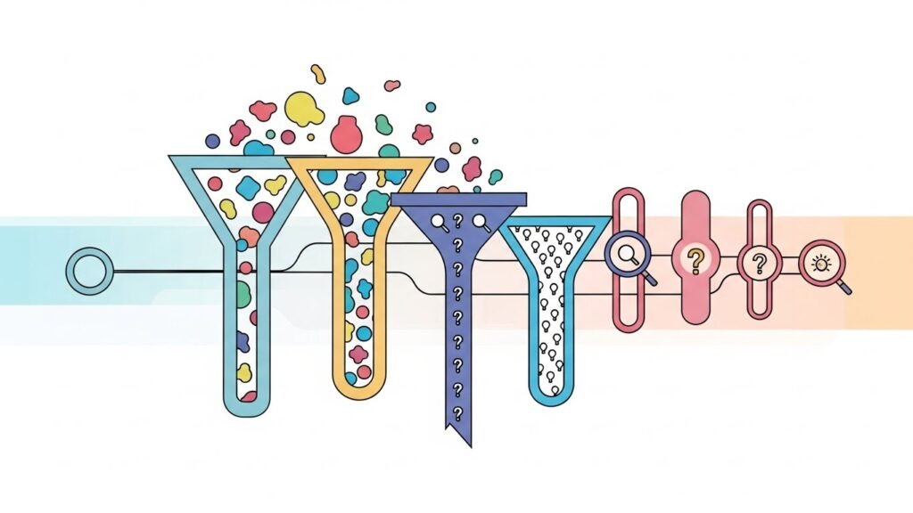 Colorful funnels with abstract shapes.