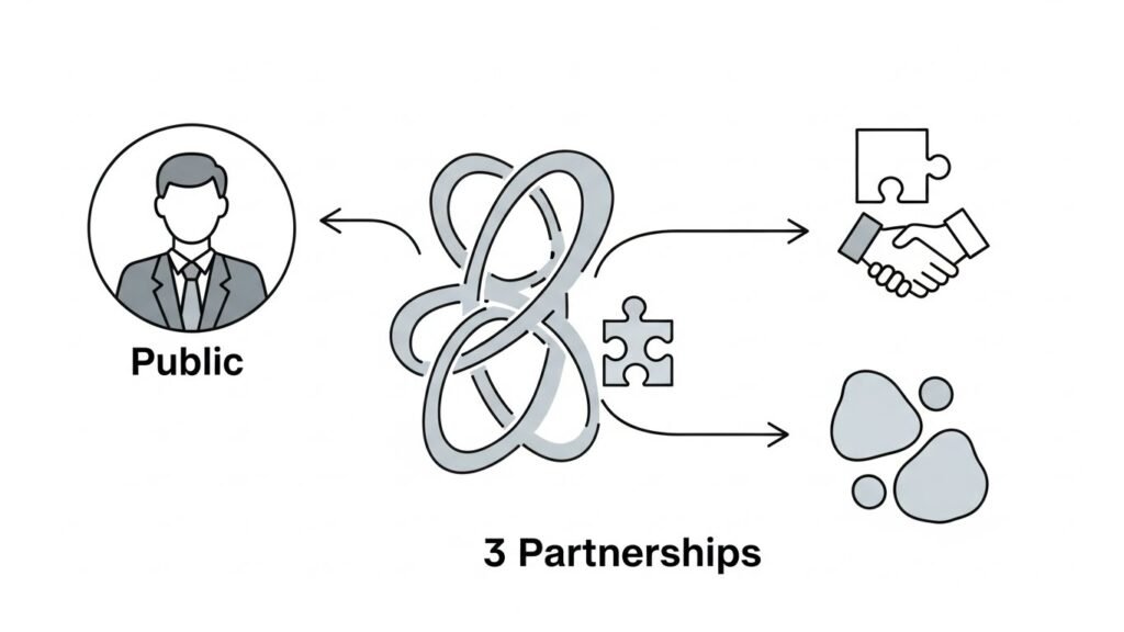 Public engagement through three partnerships