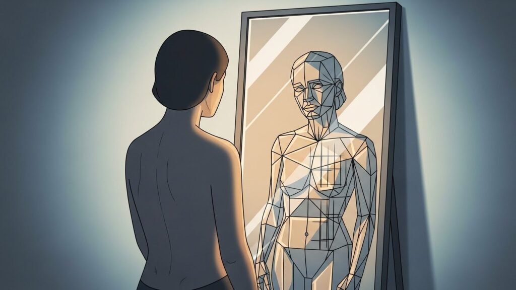 Visual representation of private identity and publicly recognized self as separate psychological realities