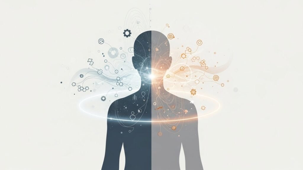 Conceptual illustration representing the psychological separation between private self and public identity in the celebrity mindset